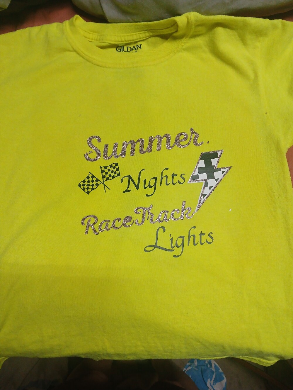 Gildan Neon Yellow 'Summer Nights Race Track Lights' Graphic Tee